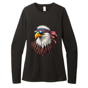 Patriotic Eagle Graphic Retro American Flag Design Womens CVC Long Sleeve Shirt