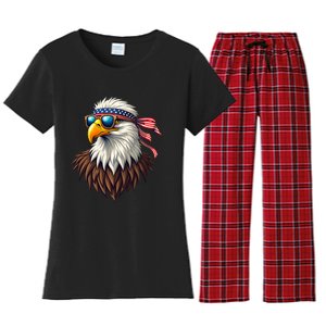 Patriotic Eagle Graphic Retro American Flag Design Women's Flannel Pajama Set