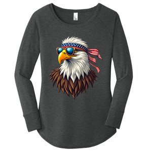 Patriotic Eagle Graphic Retro American Flag Design Women's Perfect Tri Tunic Long Sleeve Shirt