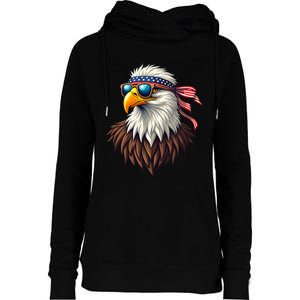 Patriotic Eagle Graphic Retro American Flag Design Womens Funnel Neck Pullover Hood