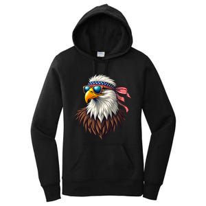 Patriotic Eagle Graphic Retro American Flag Design Women's Pullover Hoodie