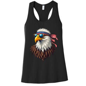 Patriotic Eagle Graphic Retro American Flag Design Women's Racerback Tank