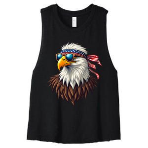 Patriotic Eagle Graphic Retro American Flag Design Women's Racerback Cropped Tank