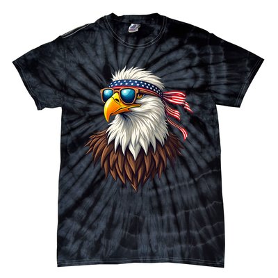 Patriotic Eagle Graphic Retro American Flag Design Tie-Dye T-Shirt