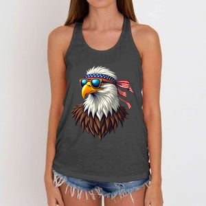 Patriotic Eagle Graphic Retro American Flag Design Women's Knotted Racerback Tank