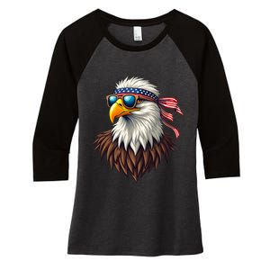 Patriotic Eagle Graphic Retro American Flag Design Women's Tri-Blend 3/4-Sleeve Raglan Shirt