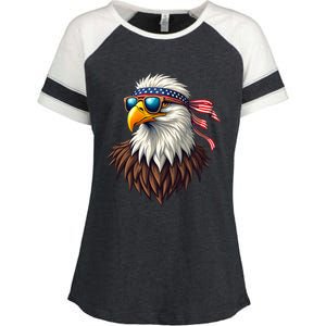 Patriotic Eagle Graphic Retro American Flag Design Enza Ladies Jersey Colorblock Tee