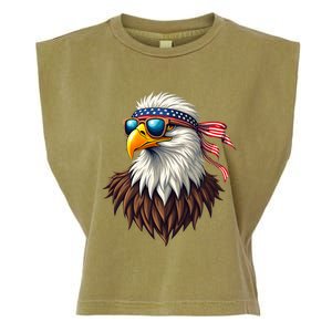 Patriotic Eagle Graphic Retro American Flag Design Garment-Dyed Women's Muscle Tee