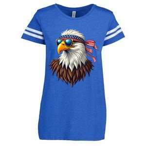 Patriotic Eagle Graphic Retro American Flag Design Enza Ladies Jersey Football T-Shirt