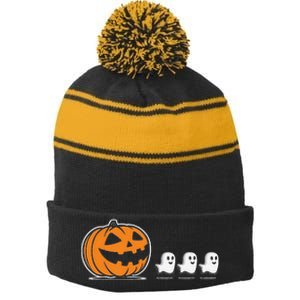 Pumpkin Eating Ghost Jack O Lantern Halloween Gamer Stripe Pom Pom Beanie