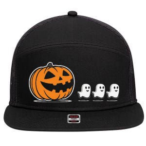 Pumpkin Eating Ghost Jack O Lantern Halloween Gamer 7 Panel Mesh Trucker Snapback Hat