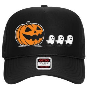 Pumpkin Eating Ghost Jack O Lantern Halloween Gamer High Crown Mesh Back Trucker Hat