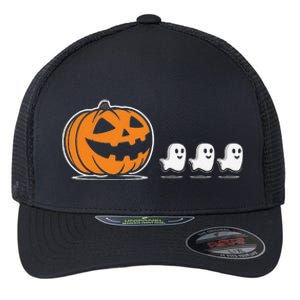 Pumpkin Eating Ghost Jack O Lantern Halloween Gamer Flexfit Unipanel Trucker Cap