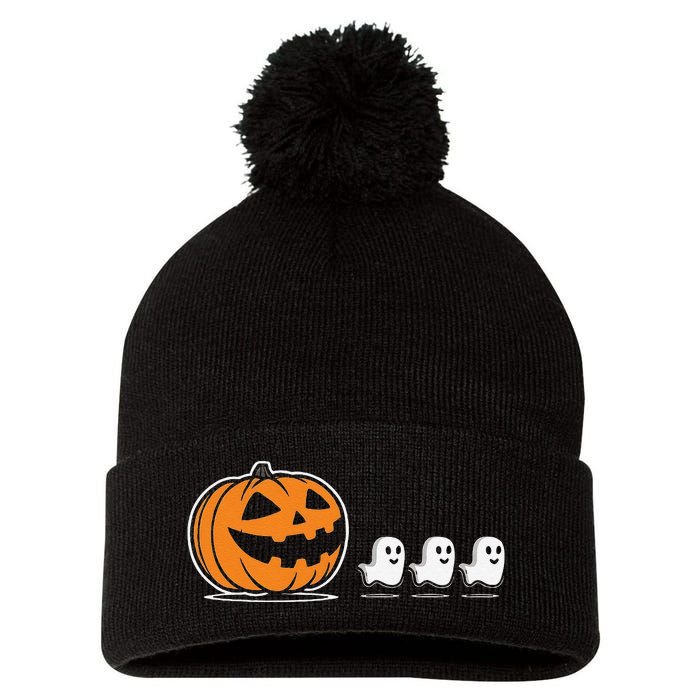 Pumpkin Eating Ghost Jack O Lantern Halloween Gamer Pom Pom 12in Knit Beanie