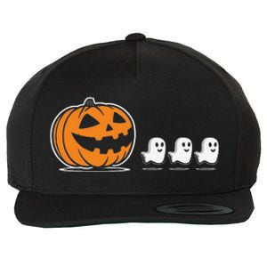 Pumpkin Eating Ghost Jack O Lantern Halloween Gamer Wool Snapback Cap