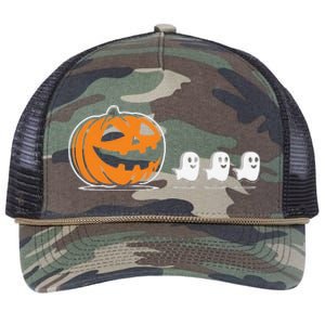 Pumpkin Eating Ghost Jack O Lantern Halloween Gamer Retro Rope Trucker Hat Cap