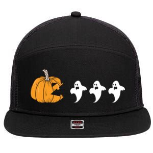 Pumpkin Eating Ghost Clothing Funny Halloween Cool Gift 7 Panel Mesh Trucker Snapback Hat