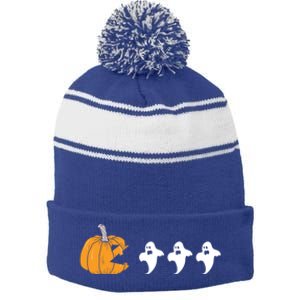 Pumpkin Eating Ghost Clothing Funny Halloween Cool Gift Stripe Pom Pom Beanie