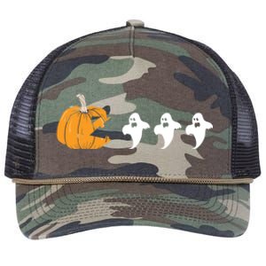 Pumpkin Eating Ghost Clothing Funny Halloween Cool Gift Retro Rope Trucker Hat Cap