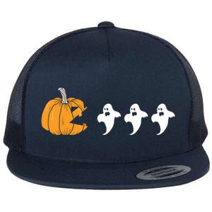 Pumpkin Eating Ghost Clothing Funny Halloween Cool Gift Flat Bill Trucker Hat