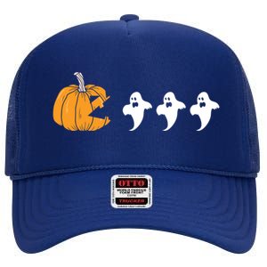 Pumpkin Eating Ghost Clothing Funny Halloween Cool Gift High Crown Mesh Back Trucker Hat