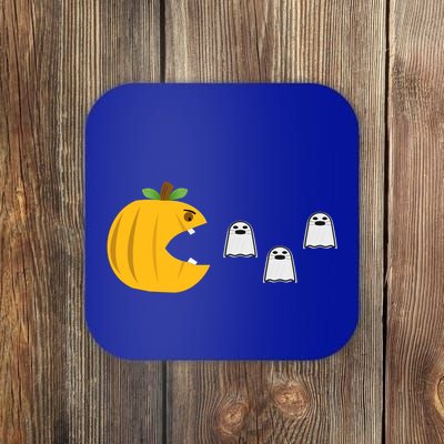 Pumpkin Eating Ghost Design For Halloween And Gamer Gift Coaster