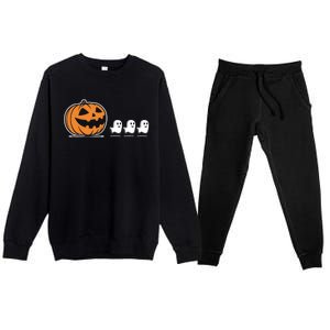 Pumpkin Eating Ghost Jack O Lantern Halloween Gamer Cool Gift Premium Crewneck Sweatsuit Set