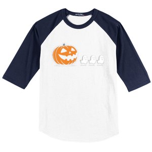 Pumpkin Eating Ghost Jack O Lantern Halloween Gamer Cool Gift Baseball Sleeve Shirt