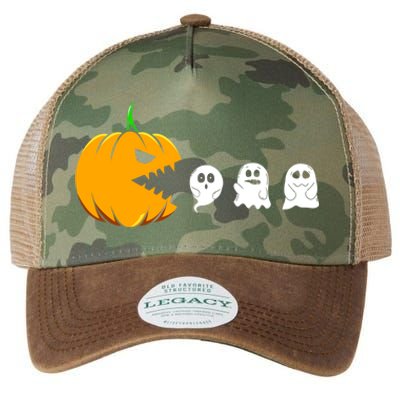 Pumpkin Eating Ghosts Funny Halloween Costume For Gamers Gift Legacy Tie Dye Trucker Hat