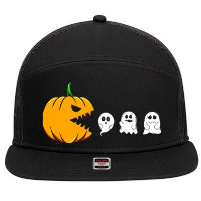 Pumpkin Eating Ghosts Funny Halloween Costume For Gamers Gift 7 Panel Mesh Trucker Snapback Hat