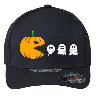 Pumpkin Eating Ghosts Funny Halloween Costume For Gamers Gift Flexfit Unipanel Trucker Cap