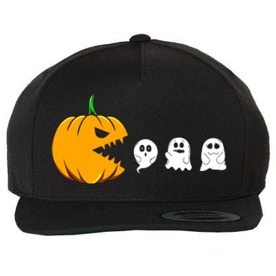 Pumpkin Eating Ghosts Funny Halloween Costume For Gamers Gift Wool Snapback Cap