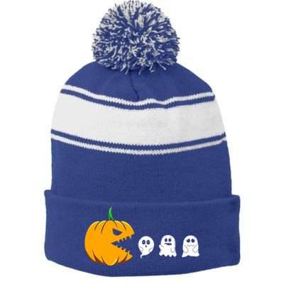 Pumpkin Eating Ghosts Funny Halloween Costume For Gamers Gift Stripe Pom Pom Beanie