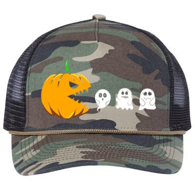 Pumpkin Eating Ghosts Funny Halloween Costume For Gamers Gift Retro Rope Trucker Hat Cap