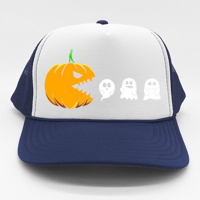 Pumpkin Eating Ghosts Funny Halloween Costume For Gamers Gift Trucker Hat