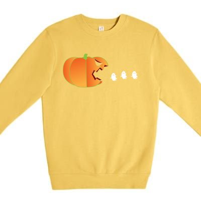 Pumpkin Eating Ghosts Funny Trick Or Treat Costume Gift Premium Crewneck Sweatshirt