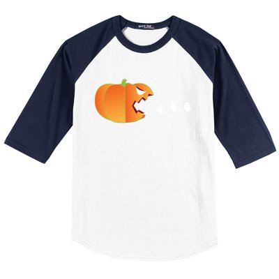 Pumpkin Eating Ghosts Funny Trick Or Treat Costume Gift Baseball Sleeve Shirt