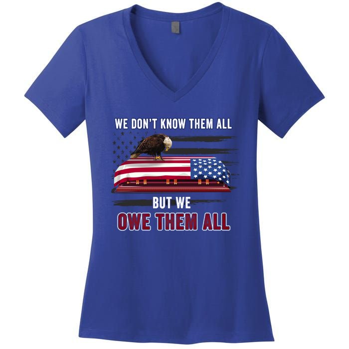 Patriotic Eagle Honor The Fallen Thank Them We Owe Them All Gift Women's V-Neck T-Shirt