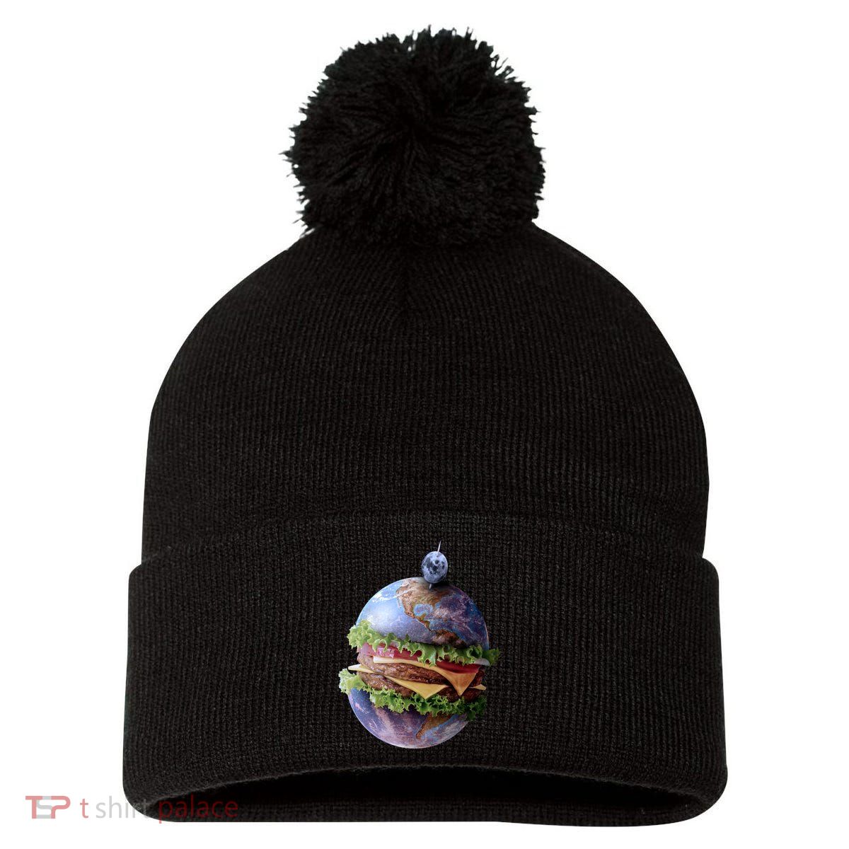 Planet Earth Hamburger Pom Pom 12in Knit Beanie