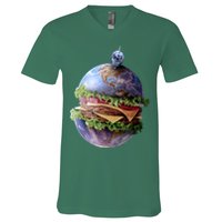 Planet Earth Hamburger V-Neck T-Shirt
