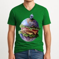 Planet Earth Hamburger V-Neck T-Shirt