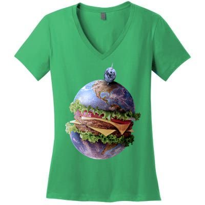 Planet Earth Hamburger Women's V-Neck T-Shirt