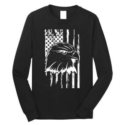 Patriotic Eagle Head American Flag Black Long Sleeve Shirt