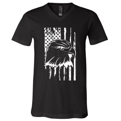 Patriotic Eagle Head American Flag Black V-Neck T-Shirt