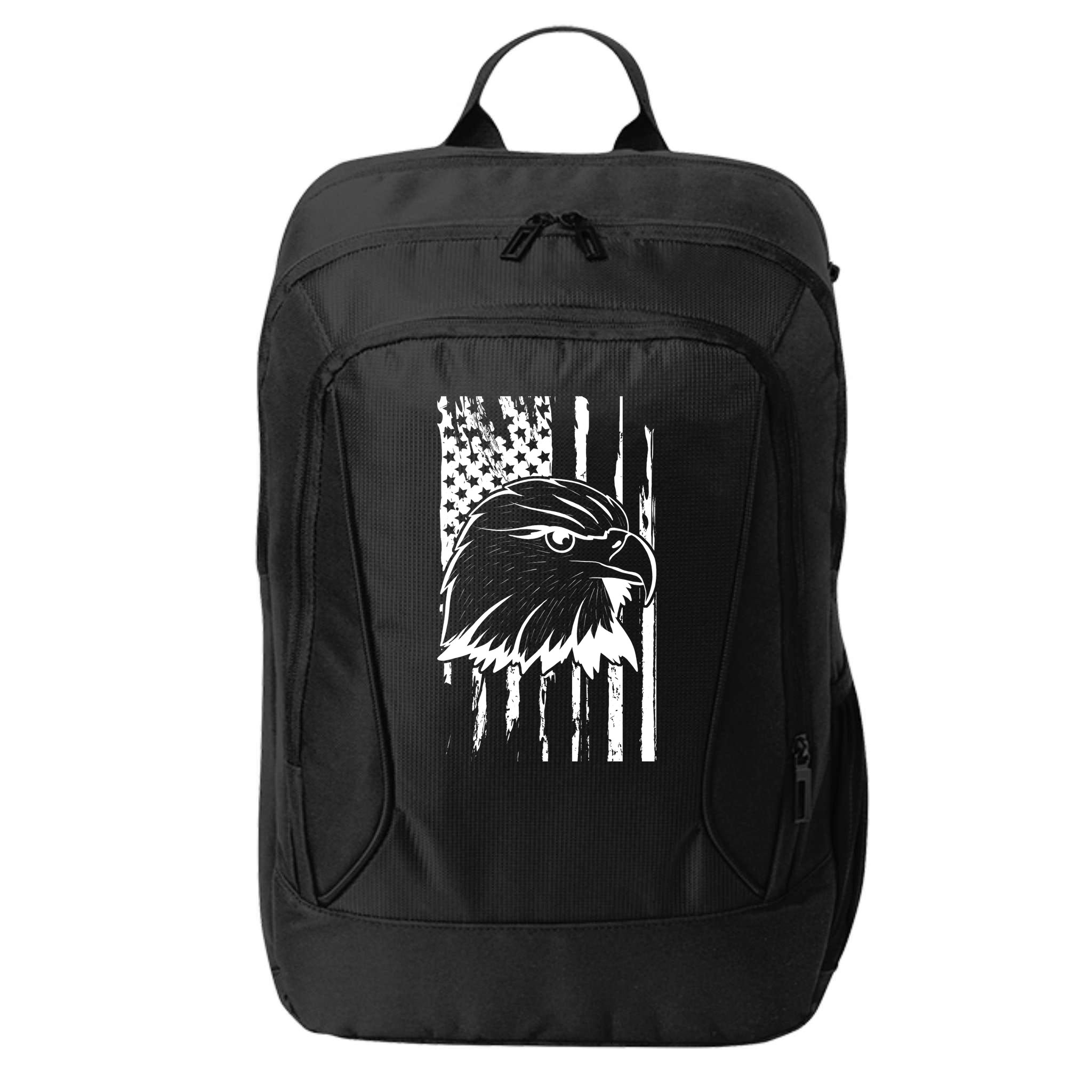 Patriotic Eagle Head American Flag Black City Backpack