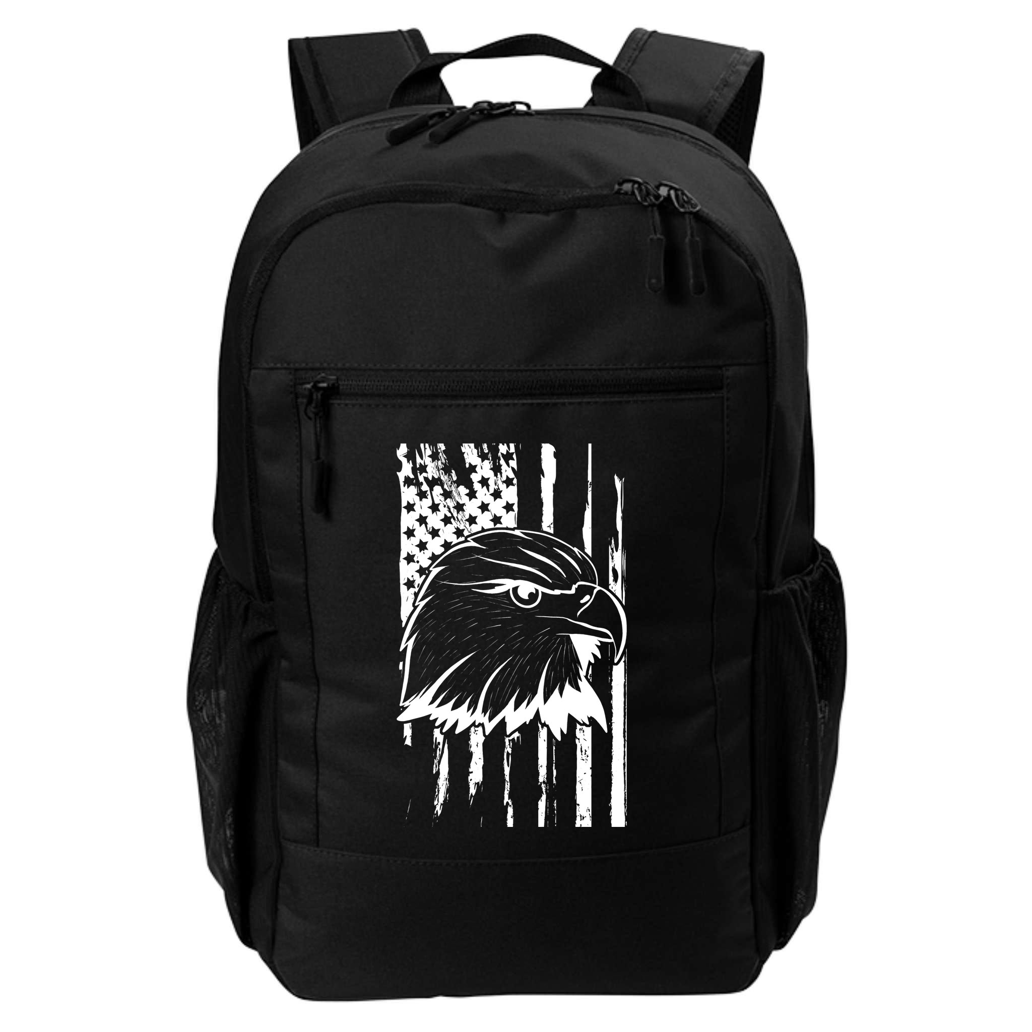 Patriotic Eagle Head American Flag Black Backpack
