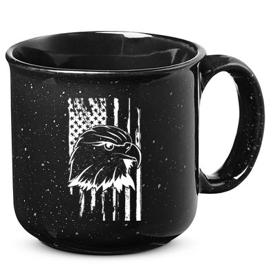 Patriotic Eagle Head American Flag Black 15oz Campfire Ceramic Mug