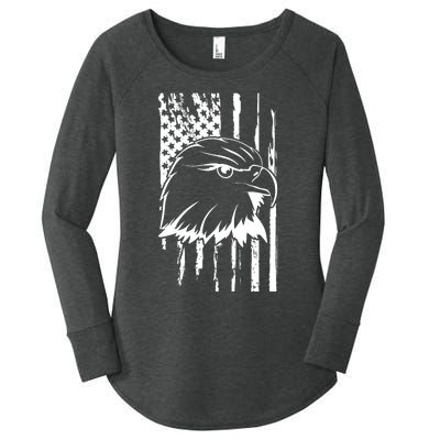 Patriotic Eagle Head American Flag Black Women's Perfect Tri Tunic Long Sleeve Shirt