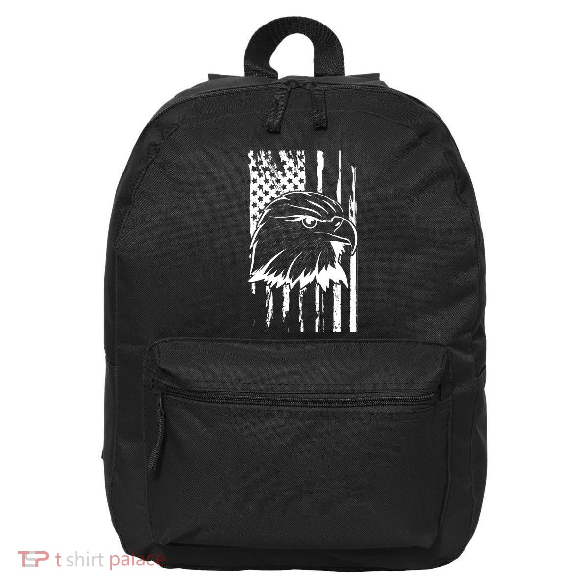 Patriotic Eagle Head American Flag Black 16 in Basic Backpack