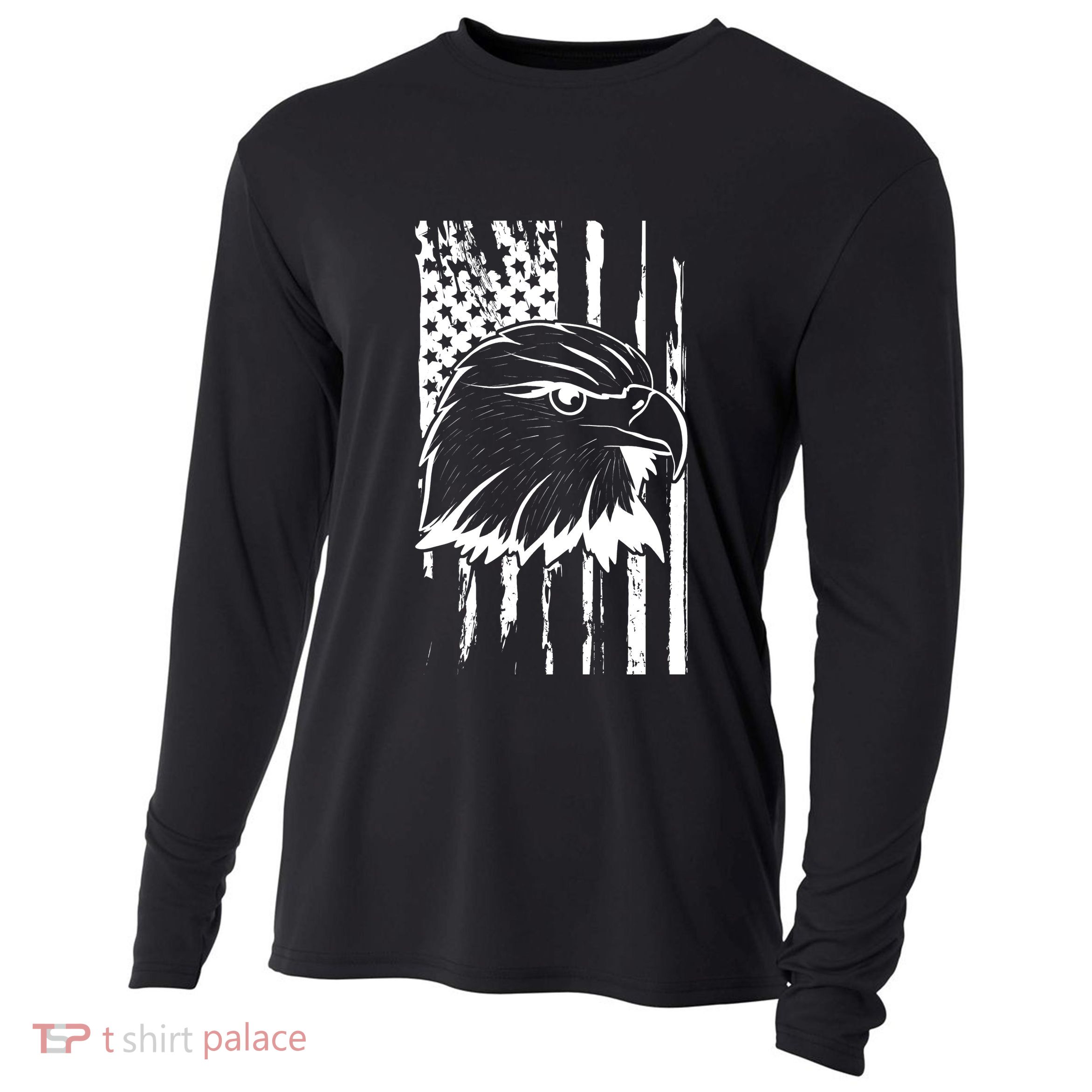 Patriotic Eagle Head American Flag Black Cooling Performance Long Sleeve Crew